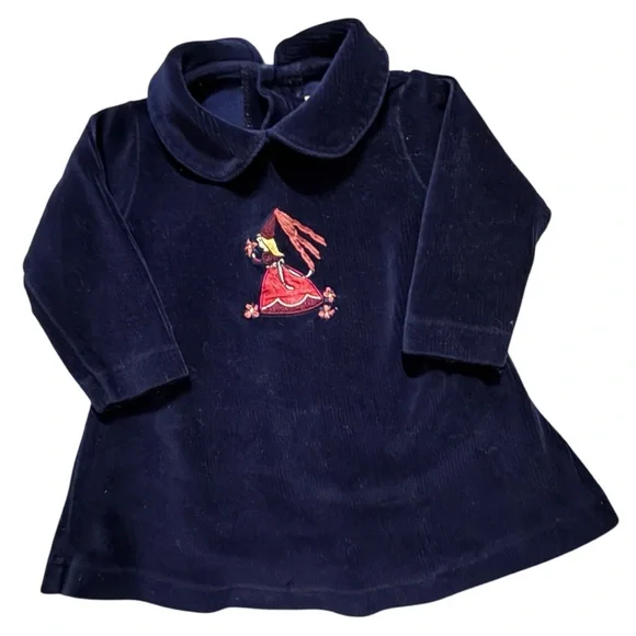 Vintage Talbots Kids Navy Velvet Embroidered Dress 6M Holiday - Picture 2 of 6